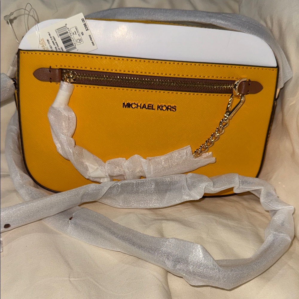 Michael Kors Yellow Gold Crossbody Bag NWT with shopping bag